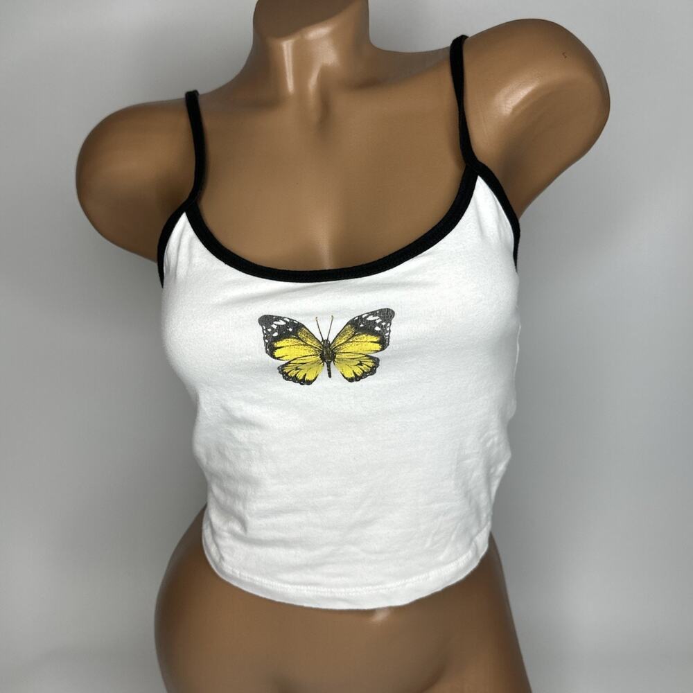 Truly Madly Deepy Womens Medium Butterfly Graphic Cami Crop Top White Stretchy